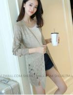 พรีออเดอร์ เสื้อแฟชั่น แขนยาว เสื้อคลุมไหมพรม ตัวยาว ผ้านิ่ม สี เขียว ชมพู เทา พรีออเดอร์ เสื้อแฟชั่น แขนยาว เสื้อคลุมไหมพรม ตัวยาว ผ้านิ่ม สี เขียว ชมพู เทา