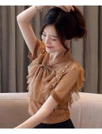พรีออเดอร์ เสื้อแฟชั่น แขนสั้น เสื้อใส่ออกงาน สไตลเกาหลี ลูกไม้ มีโบว์หน้าสุดเก๋ สี น้ำตาลเข้ม และชมพูอ่อน พรีออเดอร์ เสื้อแฟชั่น แขนสั้น เสื้อใส่ออกงาน สไตลเกาหลี ลูกไม้ มีโบว์หน้าสุดเก๋ สี น้ำตาลเข้ม และชมพูอ่อน