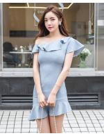 พรีออเดอร์ เดรสสั้น เปิดไหล่ข้าง เดรสราตรี เดรสออกงาน ใส่ไปงานกลางคืนได้ หรือปาร์ตี้ได้ สี เทาฟ้า  พรีออเดอร์ เดรสสั้น เปิดไหล่ข้าง เดรสราตรี เดรสออกงาน ใส่ไปงานกลางคืนได้ หรือปาร์ตี้ได้ สี เทาฟ้า