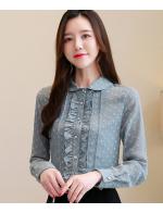 พรีออเดอร์ เสื้อเชิ้ต คอปก คอบัว แต่งลายจุด แขนยาว กระดุมหน้า ใส่ทำงานหรือใส่ออกงานได้ สี ชมพู และเขียว พรีออเดอร์ เสื้อเชิ้ต คอปก คอบัว แต่งลายจุด แขนยาว กระดุมหน้า ใส่ทำงานหรือใส่ออกงานได้ สี ชมพู และเขียว