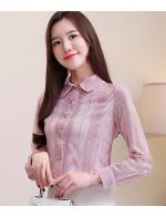 พรีออเดอร์ เสื้อเชิ้ต คอปก แขนยาว แต่งกระดุมหน้า มีซับด้านใน สี ชมพู และครีม พรีออเดอร์ เสื้อเชิ้ต คอปก แขนยาว แต่งกระดุมหน้า มีซับด้านใน สี ชมพู และครีม