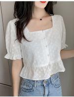 พรีออเดอร์ เสื้อแขนสั้น ฉะลุทั้งตัว คอยู คอกว้าง แขนตุ๊กตา สไตลเกาหลีสวย ๆ ผ้าคอตตอนผสม สีขาว  พรีออเดอร์ เสื้อแขนสั้น ฉะลุทั้งตัว คอยู คอกว้าง แขนตุ๊กตา สไตลเกาหลีสวย ๆ ผ้าคอตตอนผสม สีขาว