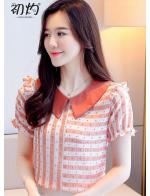 พรีออเดอร์ เสื้อชีฟอง เสื้อคอปก แขนสั้น ลายทาง จั๊มแขนสวย ๆ สไตลเกาหลี สี ส้มอ่อน พรีออเดอร์ เสื้อชีฟอง เสื้อคอปก แขนสั้น ลายทาง จั๊มแขนสวย ๆ สไตลเกาหลี สี ส้มอ่อน