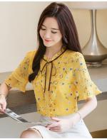 พรีออเดอร์ เสื้อแขนยาวสั้น ชีฟอง ลายดอกไม้เก๋ แต่งโบว์ด้านหน้า ซับด้านในใส่สบาย สี เหลือง ครีม ฟ้า  กรม พรีออเดอร์ เสื้อแขนยาวสั้น ชีฟอง ลายดอกไม้เก๋ แต่งโบว์ด้านหน้า ซับด้านในใส่สบาย สี เหลือง ครีม ฟ้า  กรม